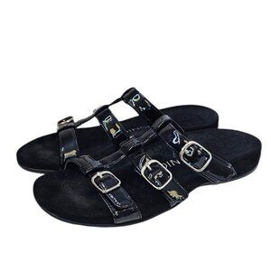 Vionic Womens Misa Black Patent Slip On Sandals, Mules, Comfort, Size 7